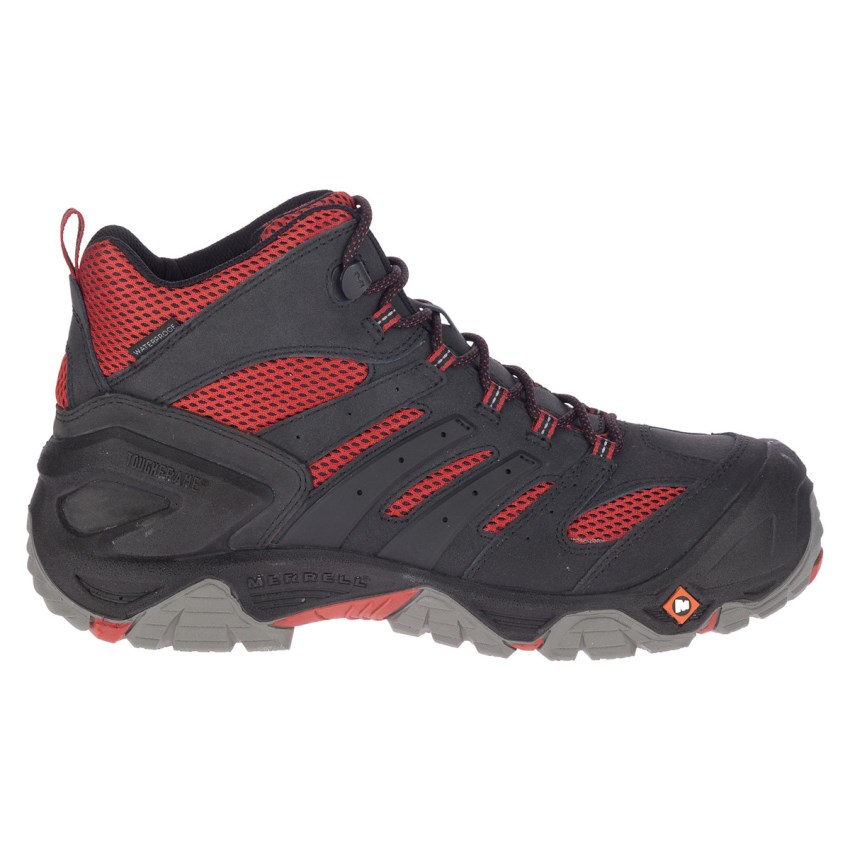 Bottes de Securite Merrell Strongfield Mid Waterproof Comp Toe Noir/Rouge Homme | N.J.MIHT